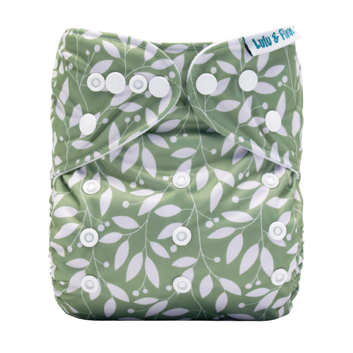Lulu & Finn Olive Leaves Rehashed Print Modern Cloth Nappy Nappy Box Co