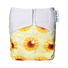Lulu & Finn Yellow Sunflowers Print Hook And Loop Double Gusset Modern Cloth Nappy