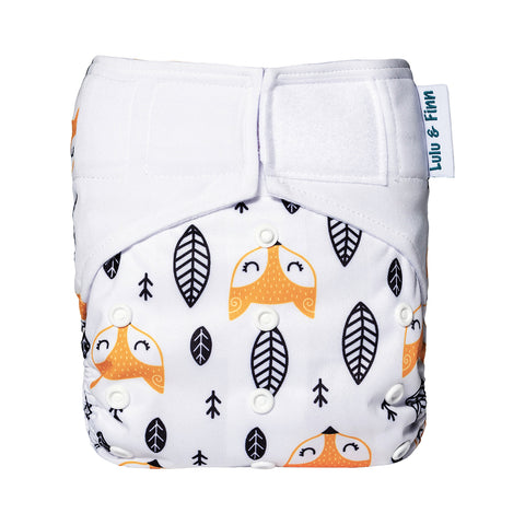 Lulu & Finn Tribal Foxes Print Hook And Loop Double Gusset Modern Cloth Nappy