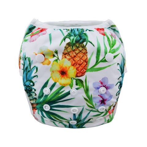 Alva Baby Hawaiian Pineapple & Hibiscus Print Modern Cloth Swim Nappy