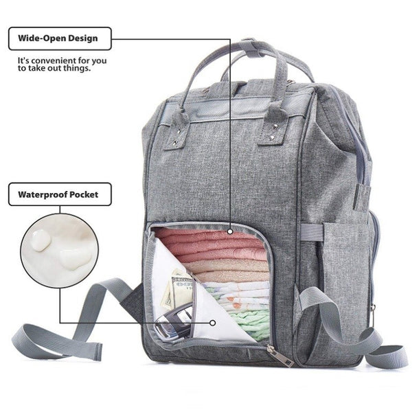 LeQueen Grey Deluxe Multi-Functional Nappy Bag Backpack