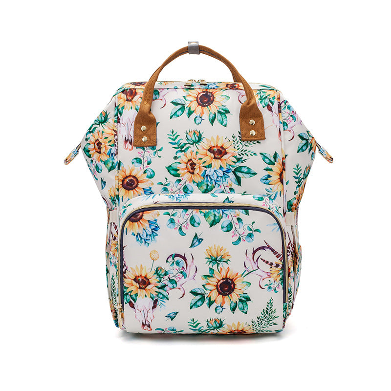 LeQueen White Tribal Boho Floral Deluxe Multi-Functional Nappy Bag Backpack