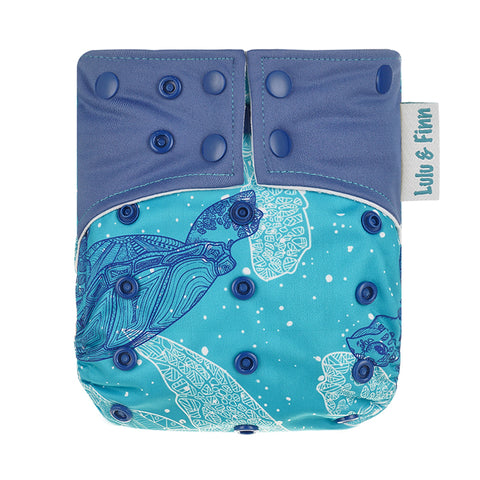 Lulu & Finn Sea Turtles Print Double Gusset Modern Cloth Nappy